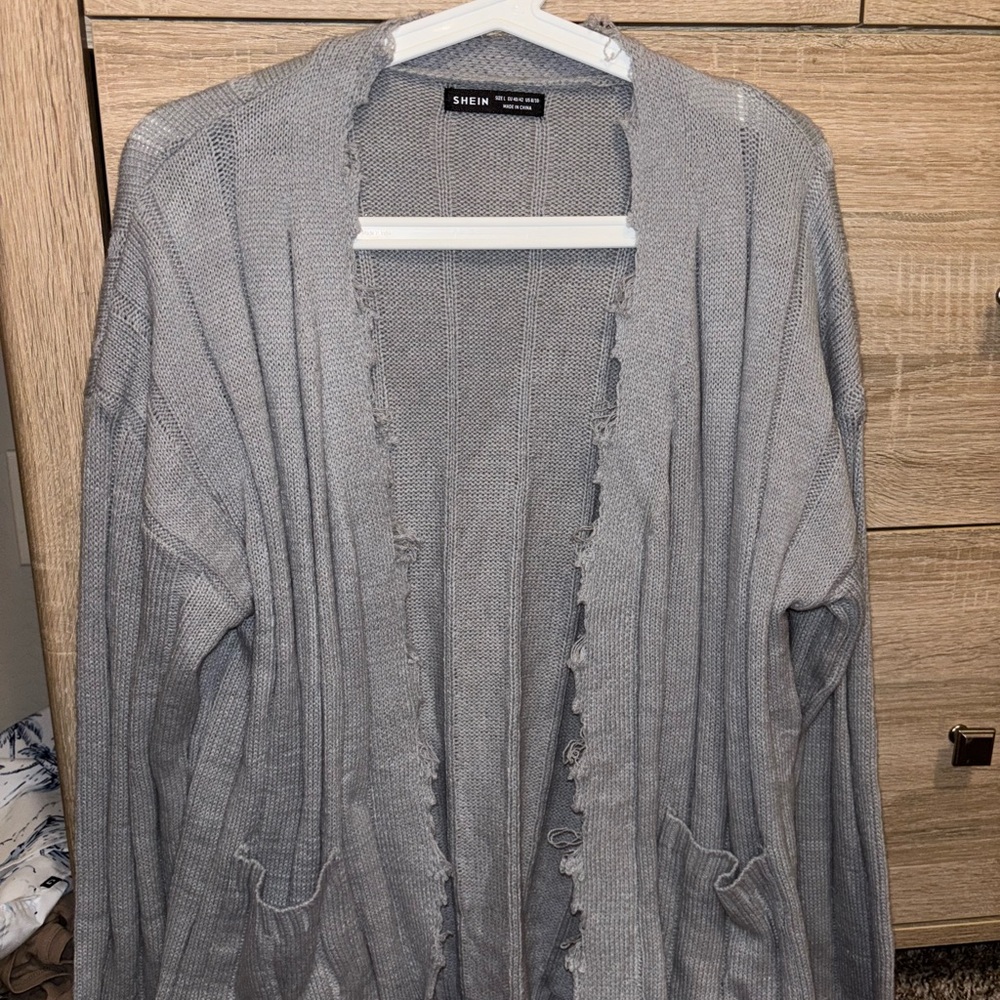 SHEIN Gray Open-Front Cardigan
